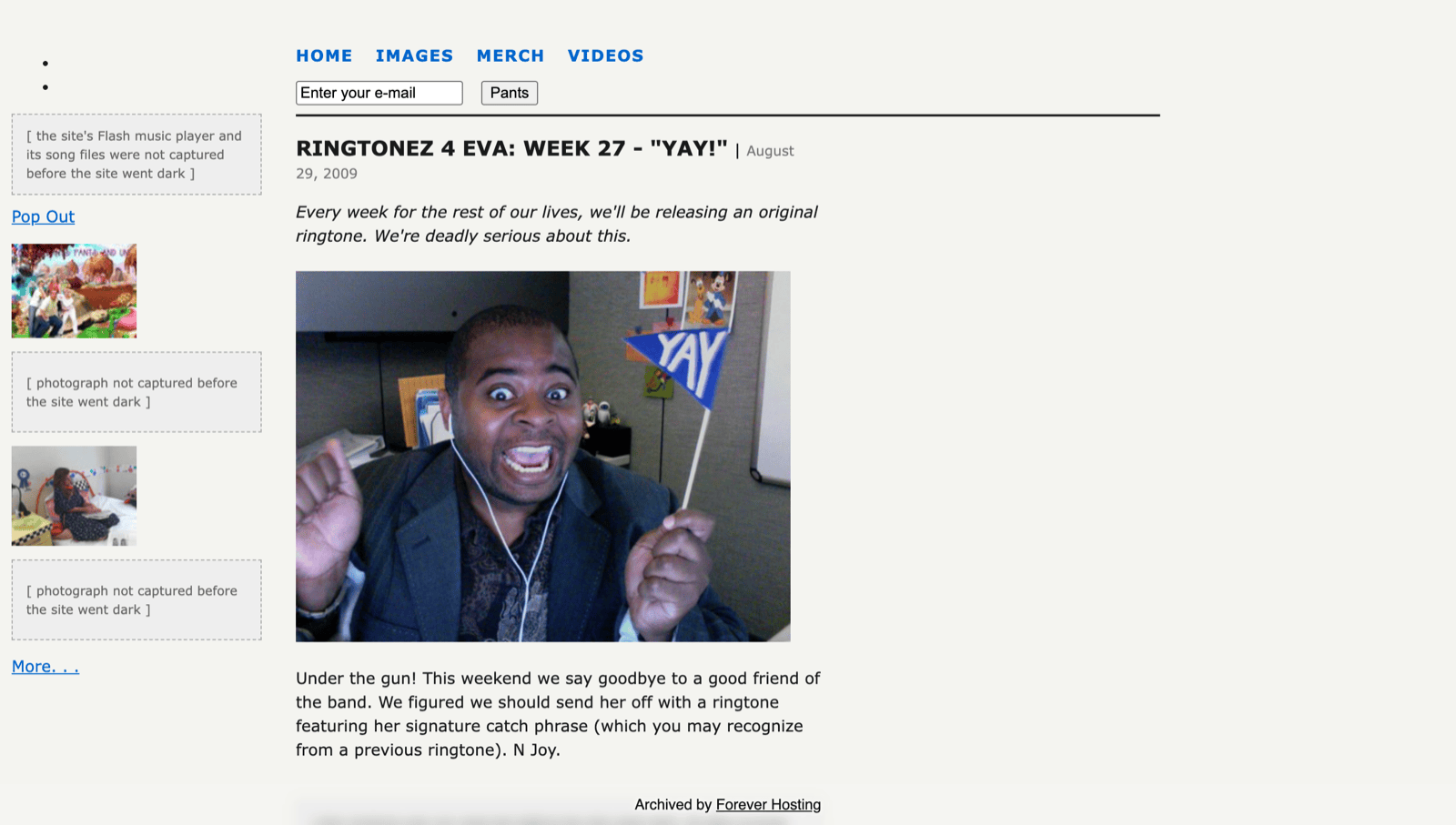 The rebuilt blog front page, a recovered photograph beside labeled notes for lost ones